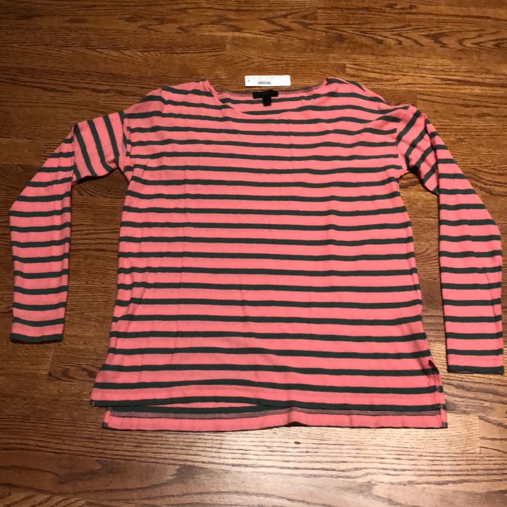 NWT J Crew Olive Coral striped long sleeve shirt